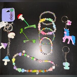 Colorful Beaded Rave Jewelry and Keychain Set